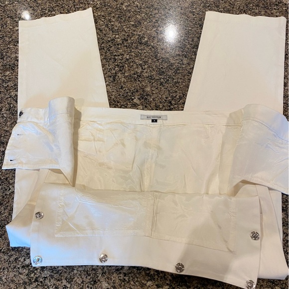 Holt Renfrew Women’s White Pinafore Snap Front Wide-Leg Pants Size 6 - Picture 5 of 13